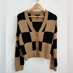 Black and Brown Checkered Knit Sweater